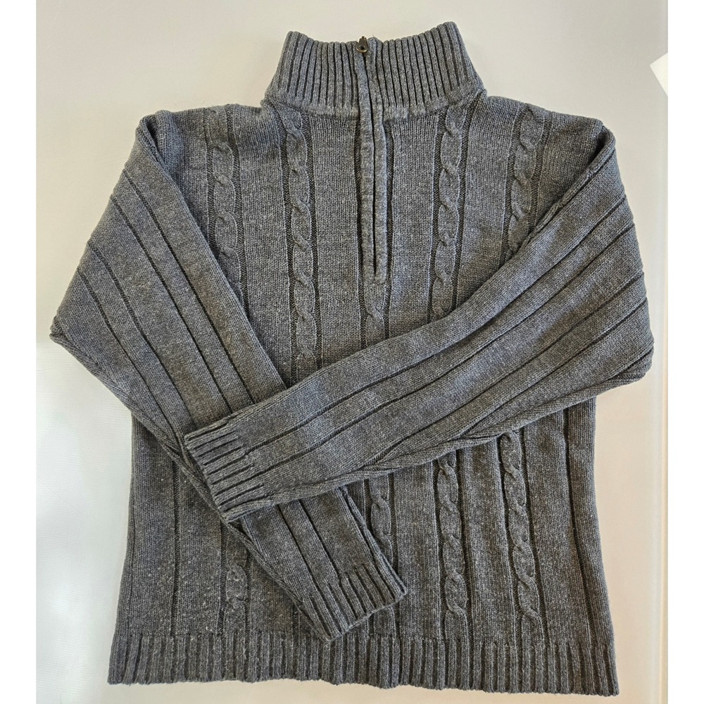 Jessica Sport Women Gray Cable Knit Quarter Zip Sweater Size 12 (10-12) 84006